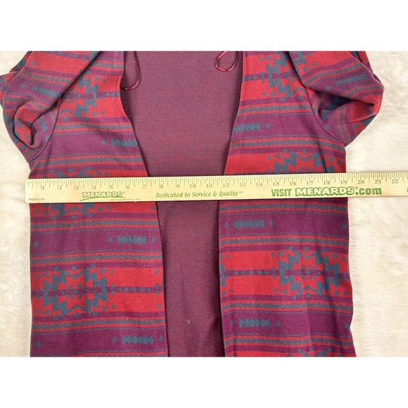 Ariat Cardigan Sweater Womens Small Red Aztec Fringe Trimmed Open Front Western - Picture 4 of 8